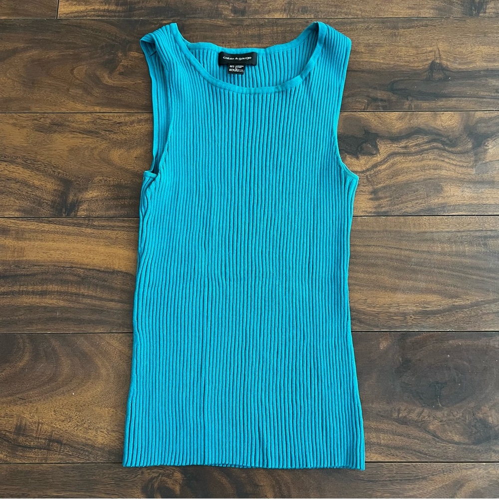 Blue Ribbed Sleeveless Top